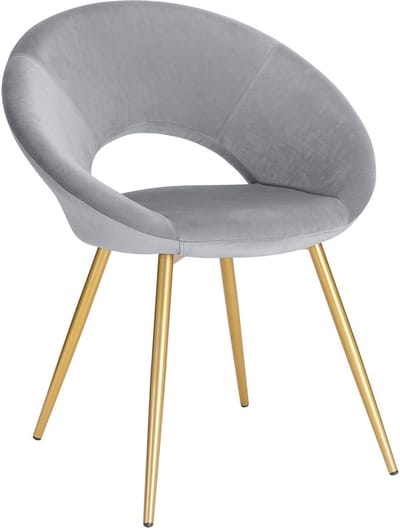 Luxe Velvet Stoel - Lichtgrijs - Eetkamerstoel - Met armleuning - Vergaderstoel - Gouden Metalen poten - Set van 1 - Zithoogte 47cm