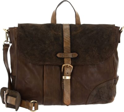 CAMPOMAGGI Leren Business tas Schoudertas Briefcase Verde Militare Olijfgroen
