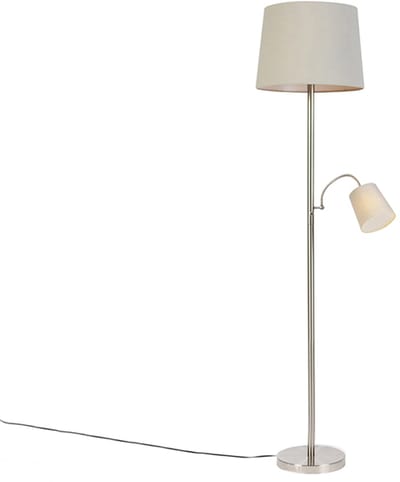 QAZQA retro - Klassieke Vloerlamp | Staande Lamp met flexarm met leeslamp - 1 lichts - H 1580 mm - Grijs - Woonkamer | Slaapkamer | Keuken