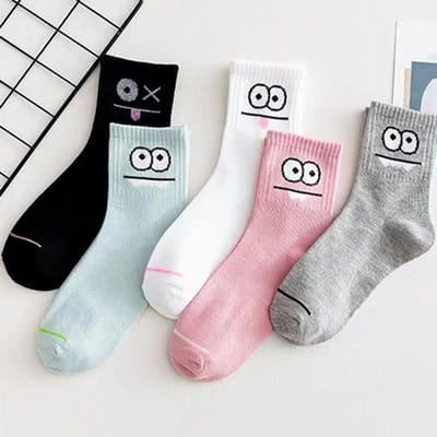 5 Paires Chaussettes Casual Riches en Coton pour Femmes Impression Expression Mignonne Mi-Mollet Mi-Haut Tout-Match Confortables Chaussettes Drôles One Size gray