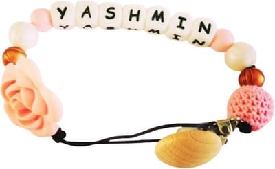 Speenkoord met naam roze roos – meisje – Speenketting kralen - Baby - Kraamcadeau
