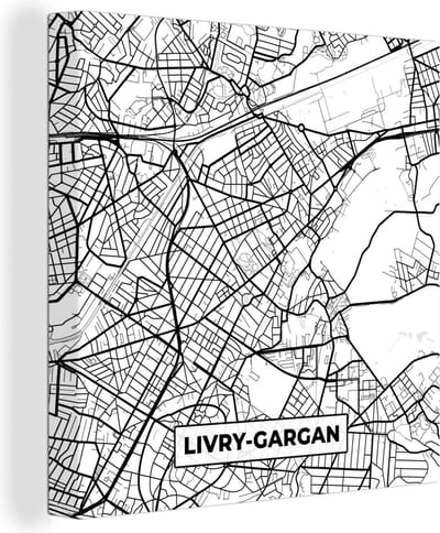 Canvas Schilderij Frankrijk - Livry-Gargan - Kaart - Plattegrond - Stadskaart - Zwart wit - 20x20 cm - Wanddecoratie
