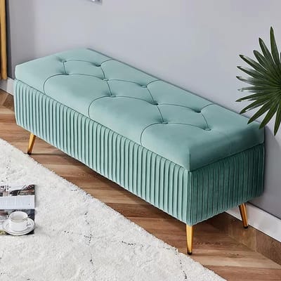 Opbergbank Ottomaans - Voetensteun Bankje - Woonkamer Organisatie - Fluwelen Bekleding - 80x40x45cm - Blauw