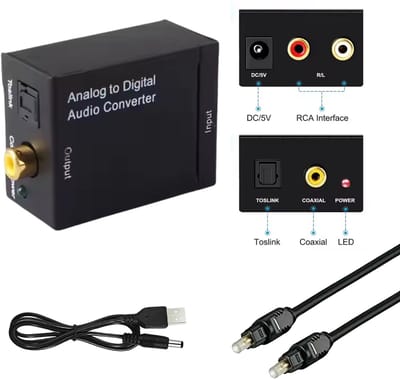 Delmark Analoog naar Digitaal Audio Converter – RCA naar Toslink & Coax - 48 kHz - Geschikt voor (spel)computers, HiFi-systemen en AV-installaties