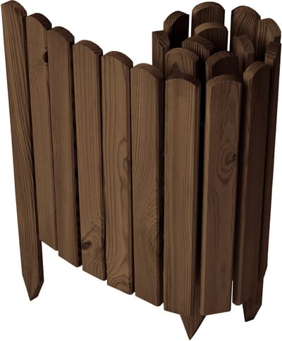 Garronda Rollborder - Flexibele houten - Gazonafscheiding - Palissade padenafscheiding - kan worden ingekort - Donkerbruin - Hoogte: 40 cm, hekje 100 cm - GD-BRU-Rollborder100