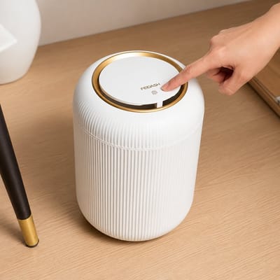 PolkaHome Waterdichte Afvalemmer 9,5 Liter - Slanke Prullenbak met Soft-Touch Deksel voor Keuken, Badkamer en Kantoor - Wit