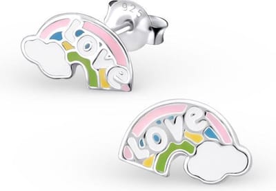 Amanto Oorbellen Gaitlin - 925 Zilver E-Coating - Love - Regenboog - 10x6mm