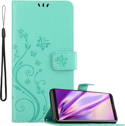 Cadorabo Hoesje geschikt voor Huawei MATE 10 PRO in BLOEMEN TURKOOIS - Beschermhoes in bloemmotief met magnetische sluiting, standfunctie en kaartsleuven Book Case Cover Etui