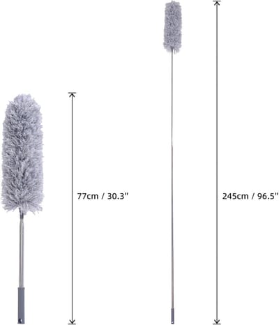 Uitschuifbare stofdoek - Telescopische plumeau - Hoge plekken reinigen - Buigbare microvezelkop - 245 cm lengte - Grijs