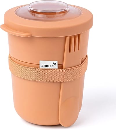 Amuse Tylla Duo Peach Lunchbox - 150ml + 450ml - Yoghurt Beker to go - Perfect afsluitbare Muesli Beker met Spork - Lekvrije Lunchpot - BPA-vrije Soepbeker – Oranje