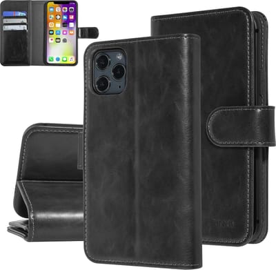 UNIQ Accessory Apple iPhone 11 Pro Zwarte Book Case Telefoonhoesje - Kunstleer, Bescherming & Meer.