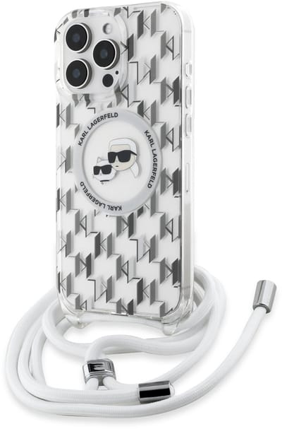 Karl Lagerfeld, Hoesje Geschikt voor Apple iPhone 16 Pro MagSafe met Monogram en Afneembaar Koord, Transparant