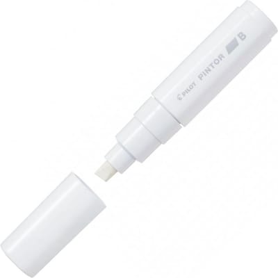 Pilot Pintor Witte Verfstift - Brede marker met 8,0mm beitelpunt - Inkt op waterbasis - Dekt op elk oppervlak, zelfs de donkerste - Teken, kleur, versier, markeer, schrijf, kalligrafeer…