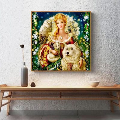 Peinture diamant thème fée et animaux, point de croix, mosaïque, couture, artisanat, broderie ronde 30x30CM black