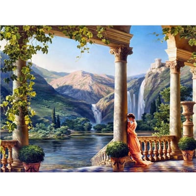 Diamantschilderij Diamantmozaïek Rome Kasteel Prinses Berg Waterval Mozaïek Borduurwerk DIY Strass 20X30CM