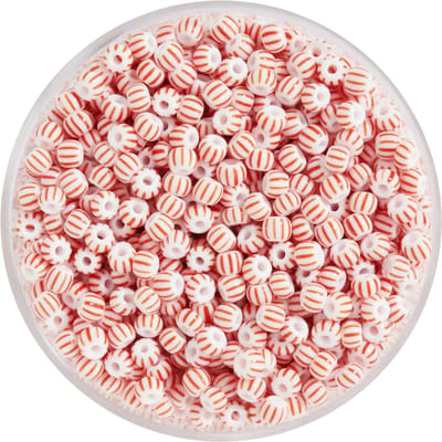 Rocailles kralen, gestreept, 2,6 mm - Rood-Wit