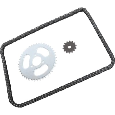 Kit Pignon Chaîne T8F Acier 14D Pignon Avant 44D Pignon Arrière 3 Trous Jeu avec Chaîne 120 Maillons white