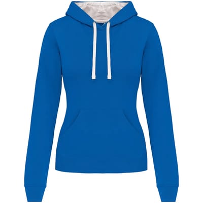 Kariban Damessweater met capuchon in contrasterende kleur K465 - Light Royal Blue / White - M