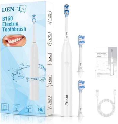 DEN-T B150 - Elektrische tandenborstel - Met poetsdruksensor - 3 Reinigingstanden 3 Snelheidsstanden - Wittere tanden - Mondhygiëne - Wit