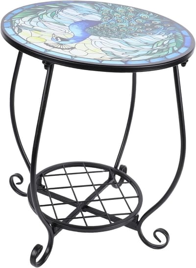 Buiten Bijzettafel - Decoratieve Tafel - Tuin Terras - Dubbele Laag Opslag - 45 x 43 cm - Kleurrijk