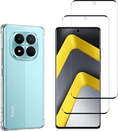 Hoesje geschikt voor Xiaomi Poco M8 Pro 5G backcover Shockproof siliconen Transparant en 2 stuks Screenprotector Gehard Glas