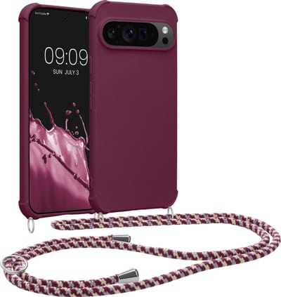 kwmobile telefoonhoesjegeschikt voor Google Pixel 9 Pro XL - Hoesje van siliconen met telefoonkoord - In bordeaux-violet