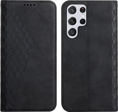 Book Case geschikt voor Samsung Galaxy S22 Ultra - PU Lederen Telefoonhoesje - Pasjeshouder - Zwart