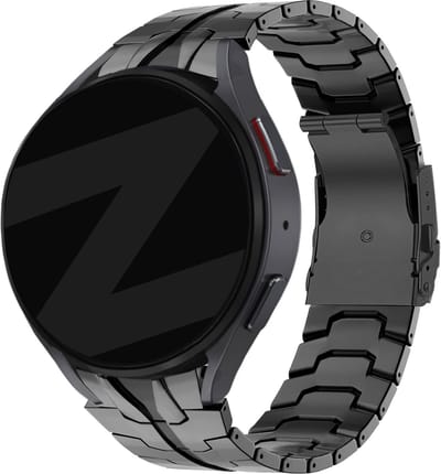 Bandz stalen band 'Iron' geschikt voor Samsung Galaxy Watch 6 (40 & 44mm) / 6 Classic (43mm & 47mm) / 5 40mm & 44mm / Watch 5 Pro / Watch 4 (Classic) / Watch FE - Hoogwaardig metalen bandje - incl. horloge inkorter - zwart