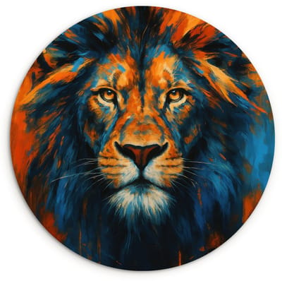 WallCircle® Wandcirkel 120x120 cm - Muurcirkel Schilderij - Leeuwenkop - Oranje - Muurdecoratie woonkamer - Wanddecoratie slaapkamer - Kamer decoratie accessoires - Ronde schilderijen XXL