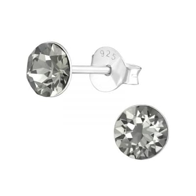 Zilveren oorknop, Black Daimond kristal (6MM)