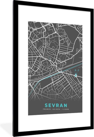 Fotolijst incl. Poster - Sevran - Frankrijk - Plattegrond - Kaart - Stadskaart - 60x90 cm - Posterlijst