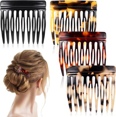 Haarkammen Set - Insteekkammen Zijkammen - Haar Styling - Duurzaam Acetaat - 4 Stuks - Bruin Zwart Amber