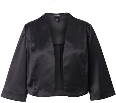 Ulla Popken - Dames - Bolero van satijn kort zonder sluiting gobletkraag - Zwart - Maat 42+