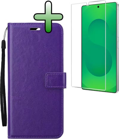 Hoesje Met Screenprotector - Geschikt voor Samsung Galaxy S25 Ultra - Luxe Pasjeshouder - Bookcase Portemonee - Flip Case - Kunstleer Book Case - Flipcase - Book Cover - Walletcase - Portemonneehoes - Paars