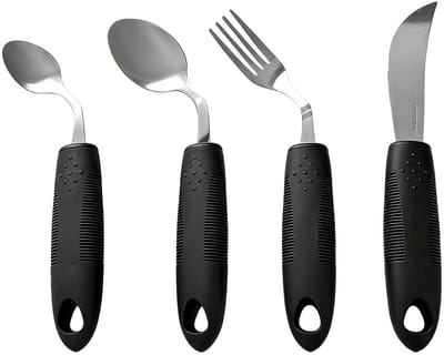 Dailygoods- Bestekset 4 Stuks - Adaptief Bestek voor Parkinson - Vaatwasmachinebestendig - Roestvrij Staal - Voor Linkshandigen - Stevige Grip