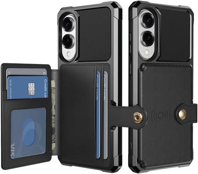 Portemonnee Hoesje Geschikt voor Samsung Galaxy S25 Edge - Back Cover met Pasjeshouder - Telefoonhoesje voor Pinpas - Kaarthouder op Achterkant - Case met Magneet Zwart