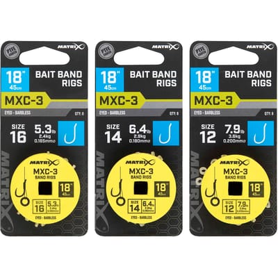 Matrix Onderlijn MXC-3 Bait Band Rigs 45cm Eyed-Barbless - Maat : Haak 16 - 0.165mm