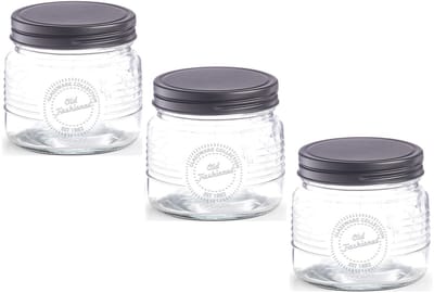 Zeller voorraadpot Old Fashioned - 3x - bewaarpot - 420 ml - 10 x 9 cm - transparant - glas