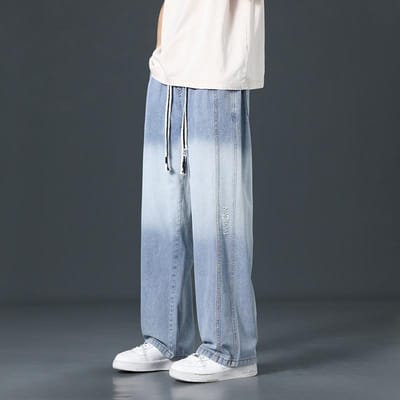 IJszijde Jeans Heren Dun Los Plus Dik Plus Maat Amerikaans High Street Recht Wijde Pijpen Dikke Broek High Street 4XL gray