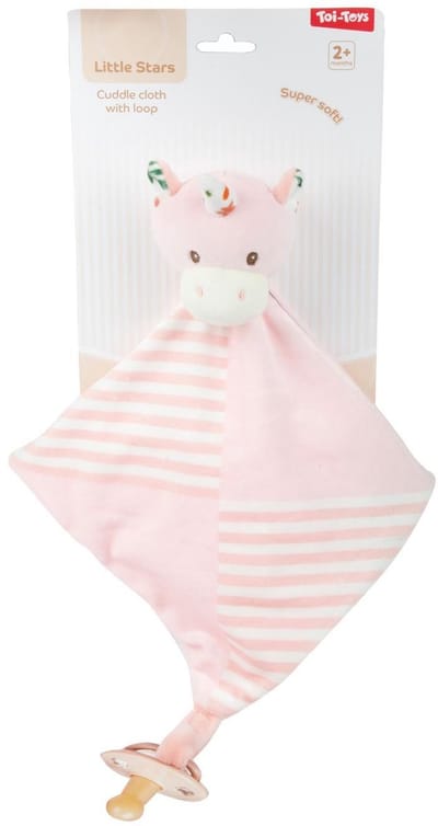 Toi-Toys knuffeldoek baby met lus multicolor roze eenhoorn konijn.
