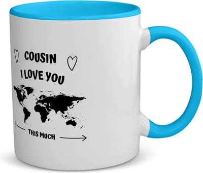 Akyol - cousin i love you this much koffiemok - theemok - blauw - Neef - geweldige neef - liefste neef - verjaardag - cadeau - kado - bedankje - geschenk - 350 ML inhoud