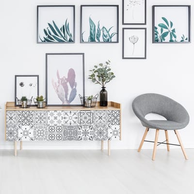 Meubeldecoratiestickers - Zelfklevende stickers voor keuken en woonkamer - 24 meubelstickers met cementtegelmotief van CERENA - 24 stickers 10x10cm