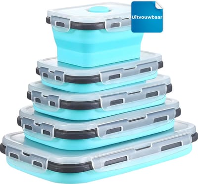 Vershoudbakjes - Meal Prep bakjes - Vershoudbakjes met deksel - Diepvriesbakjes - Lunchbox set - Magnetron bakjes met deksel - 4 compartimenten - Siliconen - 4 stuks