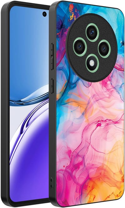 Smartphonica Telefoonhoesje Geschikt voor Oppo Reno 12F met Regenboog Acryl Marmer Opdruk - TPU Backcover Case Rainbow Acrylic Marble Design geschikt voor Oppo Reno 12F