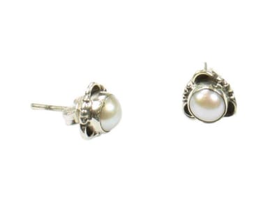 Zilveren knop oorbellen Parel 925 zilver