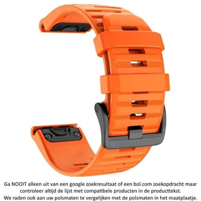 Oranje Siliconen horlogebandje 26mm Quickfit Compatibel voor Garmin Fenix 3 / 3 HR / 3 Sapphire / 5X / 6X, D2, Quatix 3, Tactix, Descent MK1, Foretrex 601 en 701 – 26 mm orange smartwatch strap - Maat: zie foto