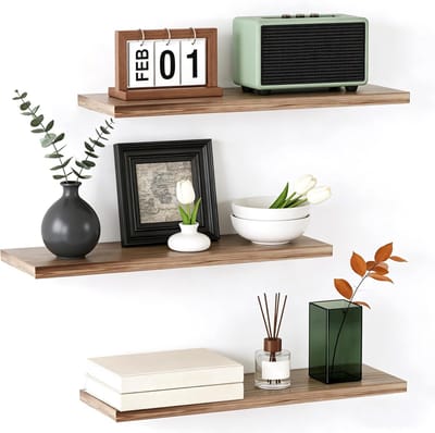 Set van 3 Houten Wandplanken van 40 cm - Drijvende Planken voor Slaapkamer, Woonkamer en Keuken - Stevige Opbergoplossingen in Bruin