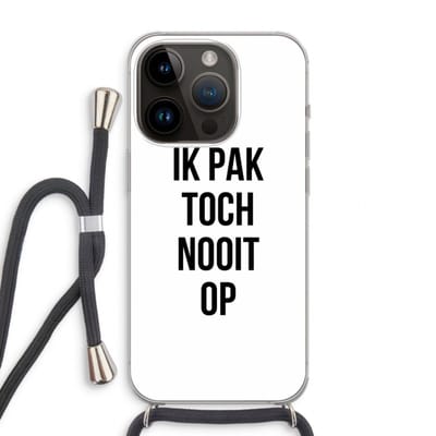 Case Company® - Hoesje met koord geschikt voor iPhone 14 Pro hoesje met Koord - Ik pak nooit op - Telefoonhoesje met Zwart Koord - Bescherming aan alle Kanten en Over de Schermrand