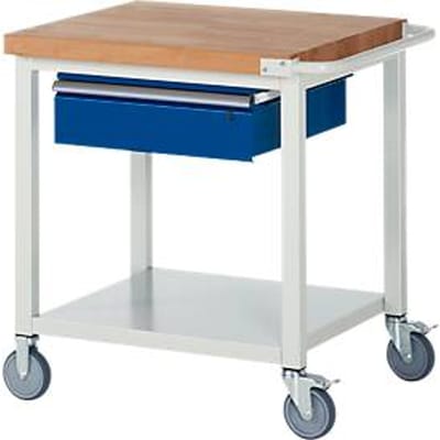 Werkbank serie 8001, verrijdbaar, met schuiflade, met legbord, B 750 x D 700 x H 880 mm