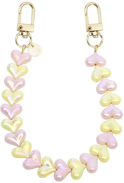 xoxo Wildhearts telefoonkoord - Funky Hearts Charm Cord (Pink & Yellow Metallic) - Geschikt voor iPhone - Geschikt voor Samsung - Universeel Phone Cord - Telefoonketting - Bedeltje voor telefoon - Telefoonhanger - Ketting met hartjes - Roze en Geel